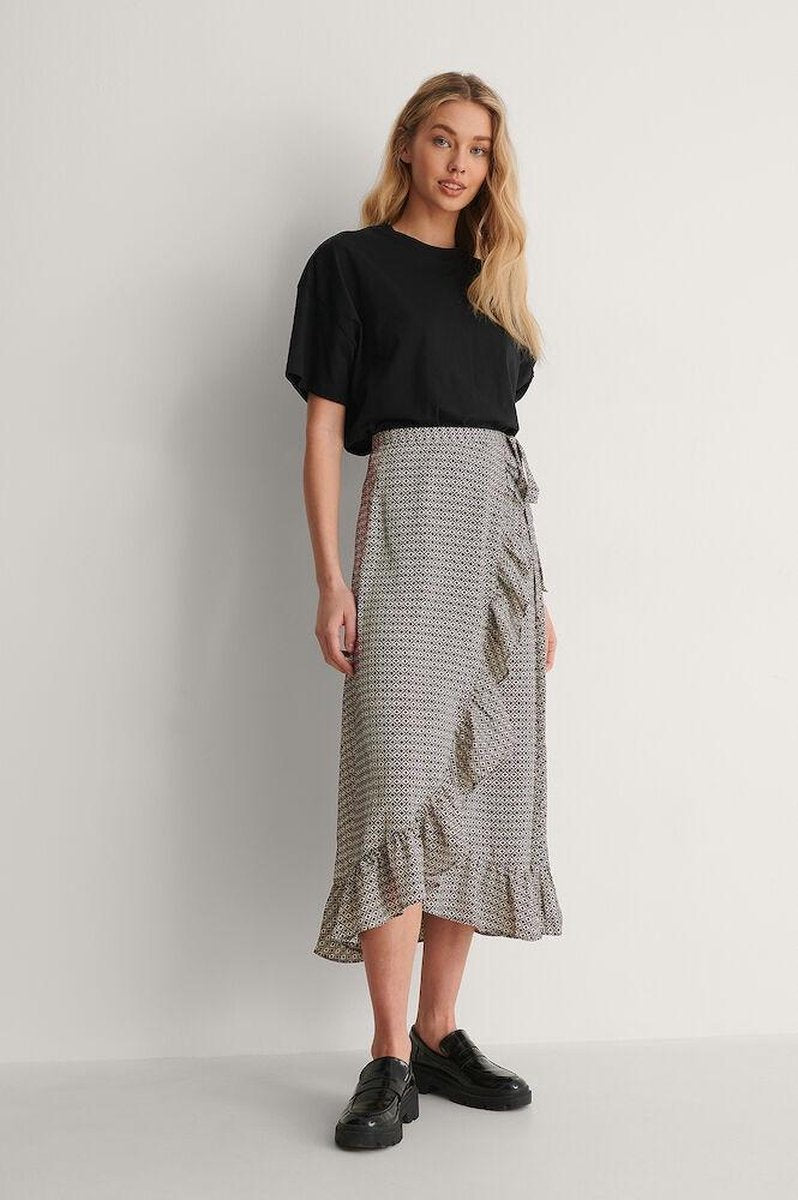 NA-KD Frill Overlap Vrouwen Rok - Multi Colour Print - Maat EU 40