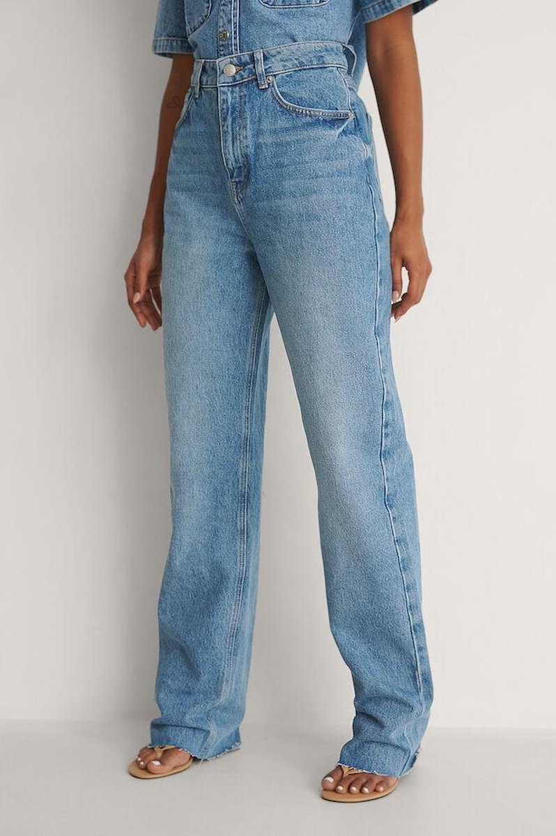 NA-KD High Waist Wide Leg Long Vrouwen Jeans - Light Blue - Maat EU 38
