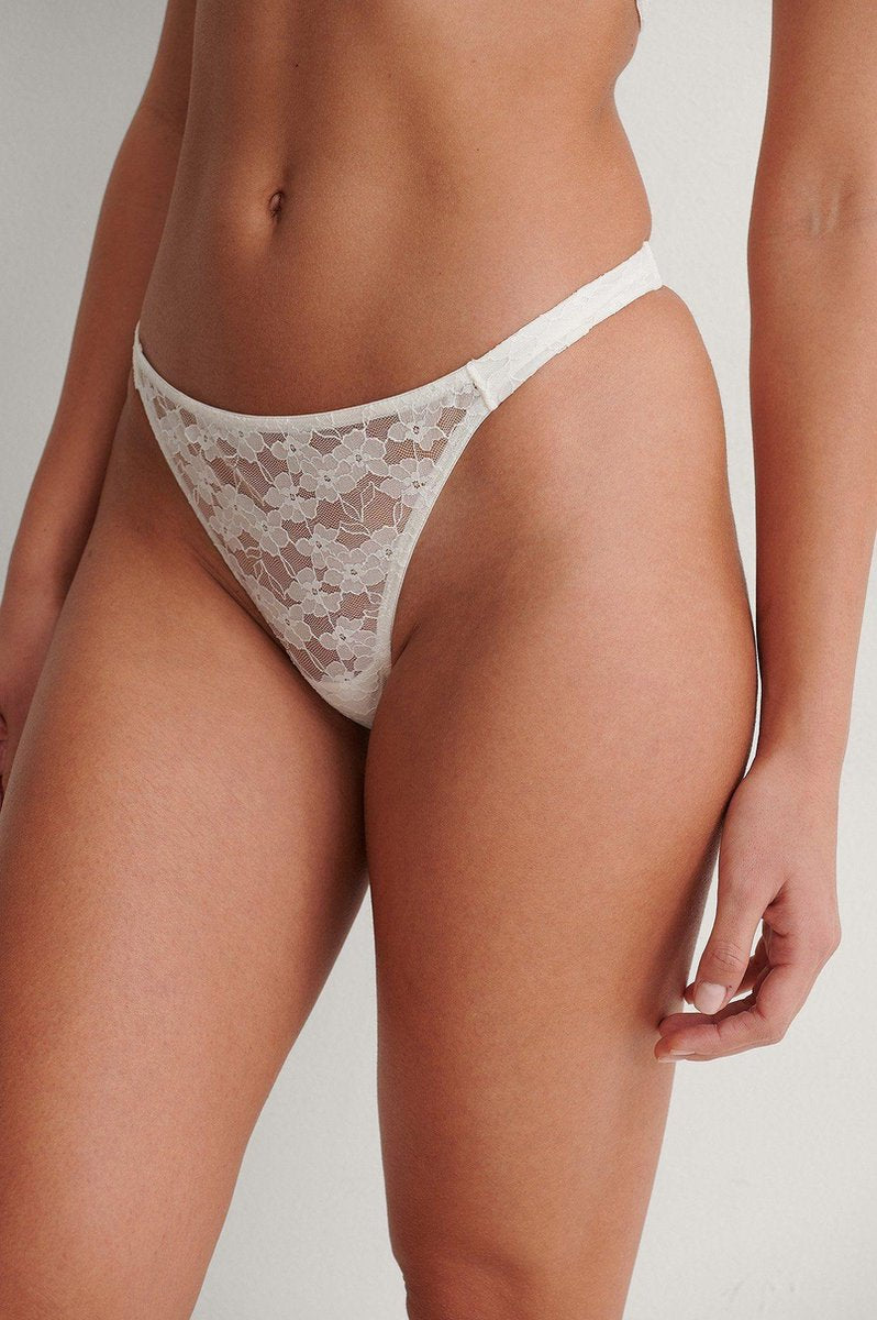 Na-KD Kanten Highleg string - Cloud Dancer  - XS   - Wit