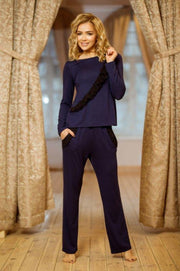 Kalimo- Pangkor- pyjama- marineblauw met ruches S