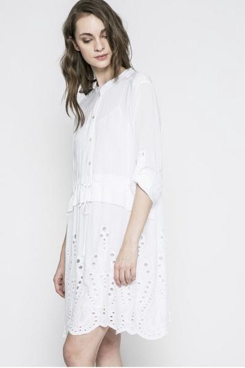 Seafolly Moroccan Moon Broderie shirt dress - Dames Shirt Strandjurk Wit met knoopjes - Maat S