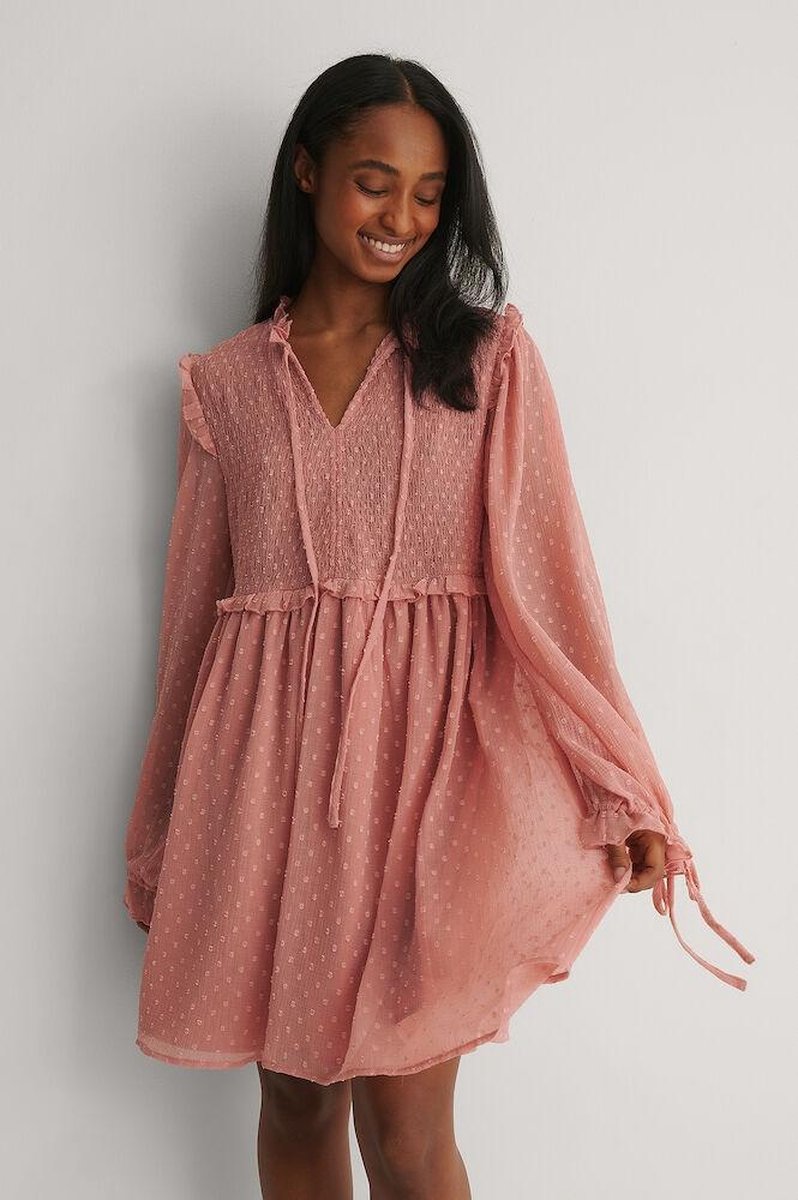 NA-KD Dobby Mini Vrouwen Jurk - Dark Pink - Maat EU 40