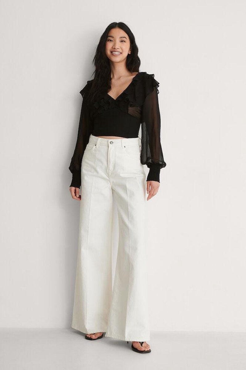 NA-KD Open Back Frill Vrouwen Blouse - Solid Black - Maat EU 42