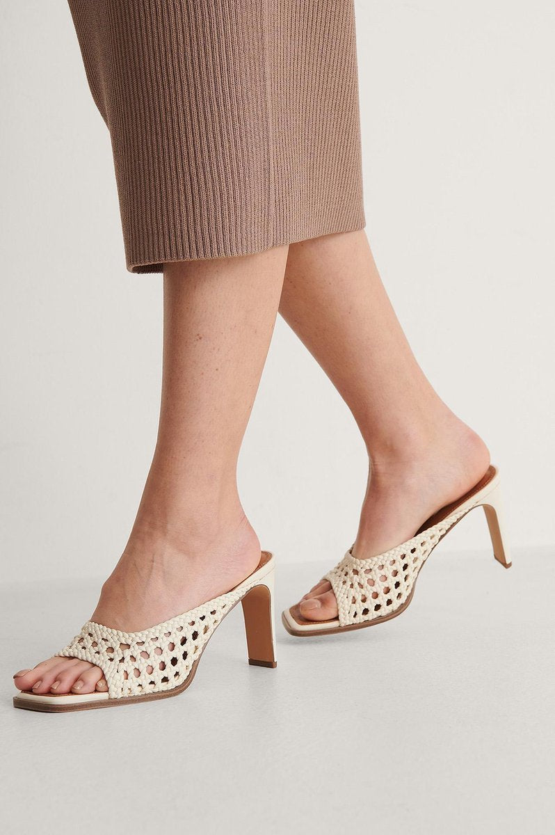 NA-KD Rattan Vrouwen Muiltjes - Offwhite - Maat 36