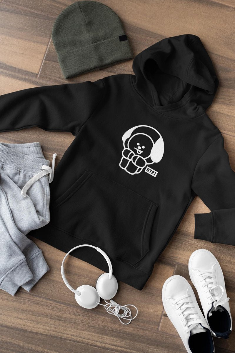 BTS BT21 Chimmy Hoodie Vest met Capuchon | Kpop fan | Korea | Army | Zwart | Jimin | Hond | Maat L
