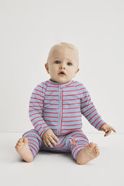 DIM BABY pyjama met rits- Blauw en fushia strepen- maat 58 cm