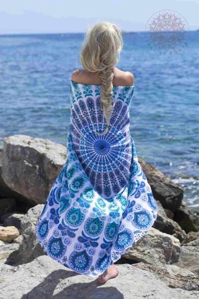 Rond strandlaken - Roundie Gypsy Peacock Atlantis -  roundie beach towel - roundie katoen  - ronde stranddoek - rond strandkleed