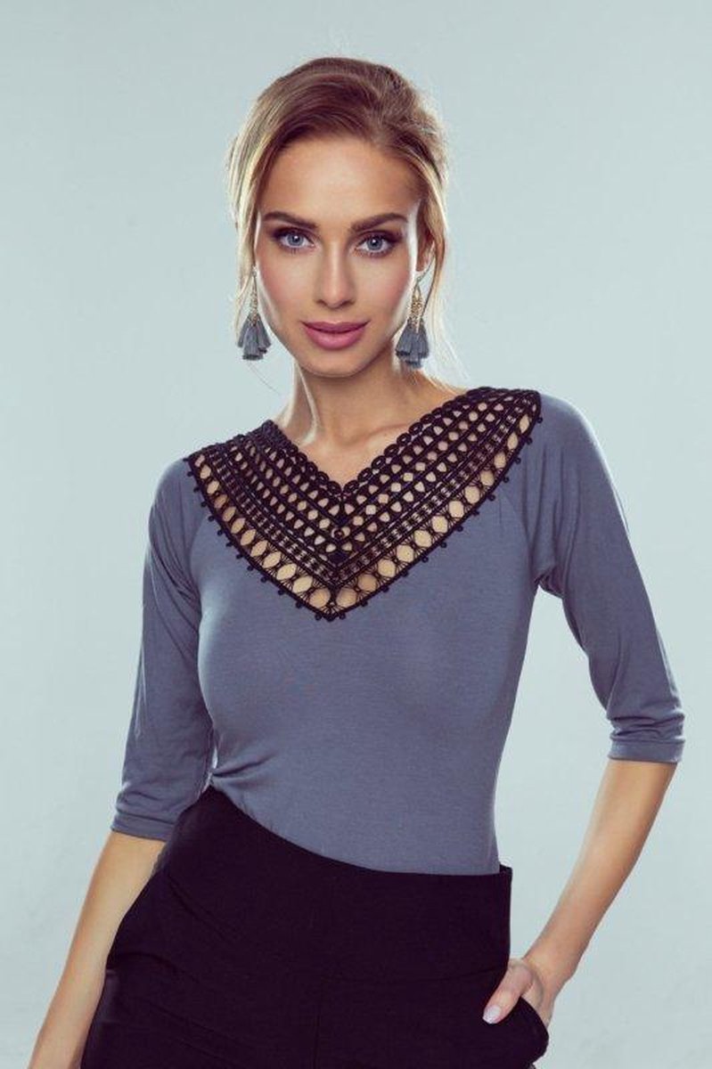 Eldar Georgia unieke damesblouse met doorzichtige inzet op de halslijn grijs M
