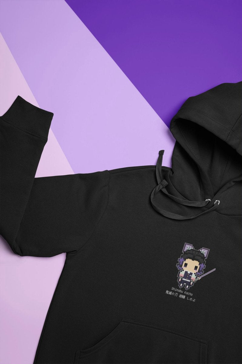 Demon Slayer Kimetsu No Yaiba Shinobu Kocho Butterfly Pixel Art | Anime Manga Merchandise | Fan Art Unisex Zwart Maat XS Hoodie