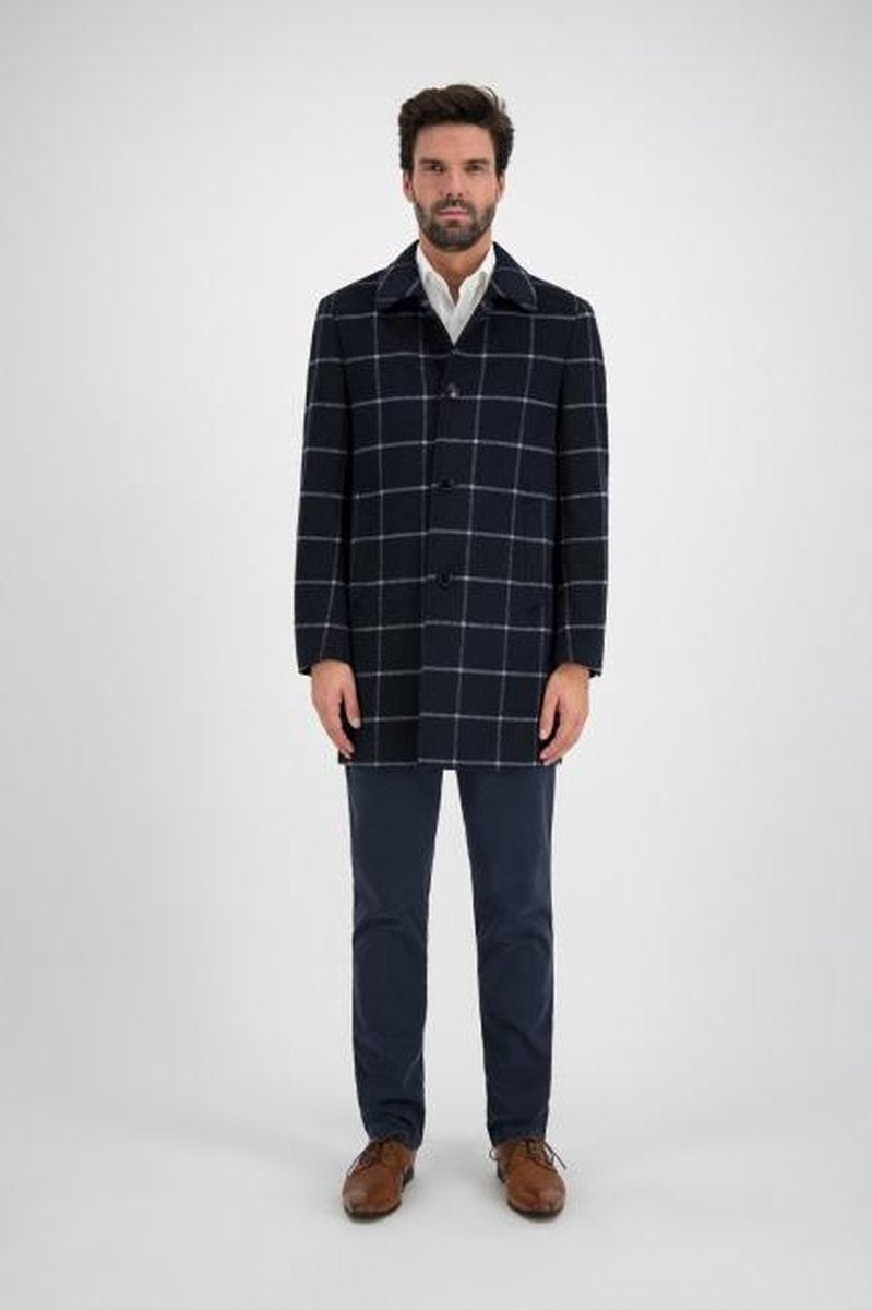 GENTS | Mantel Jas Heren ruit navy 0072 Maat 54