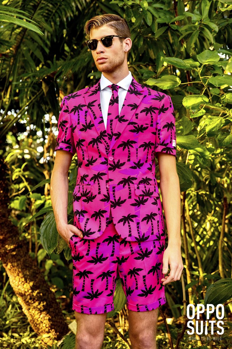 OppoSuits Tropicool - Mannen Zomer Kostuum - Roze - Feest - Maat 58