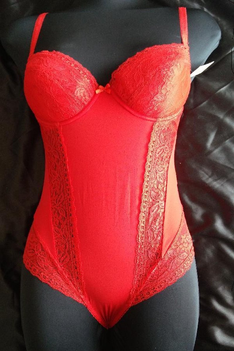 Rode Lingerie Body met Cup Cup: 75B