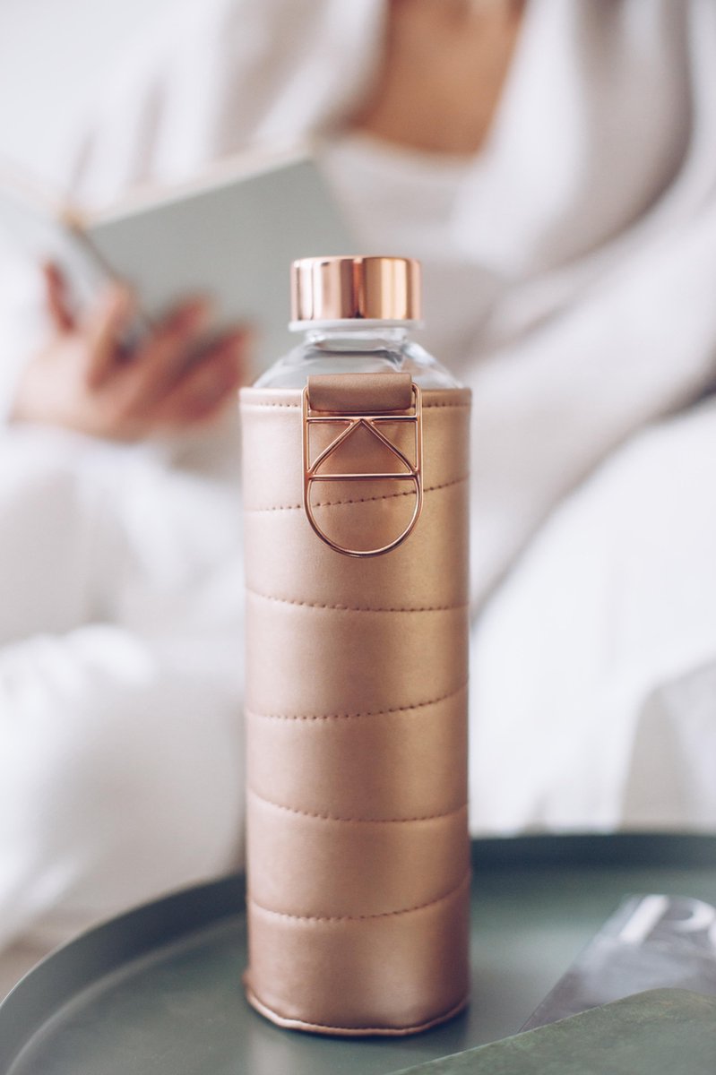 Equa Glazen Waterfles - Bronze - 750 ml - Mismatch met Hoes - Imitatieleer - BPA vrij