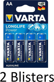 8 Stuks (2 Blisters a 4 st) Varta Longlife Power AA Batterijen
