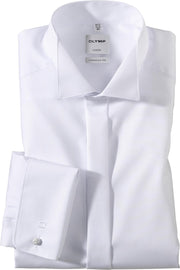 OLYMP Luxor comfort fit overhemd - smoking overhemd - wit - gladde stof met wing kraag - Strijkvrij - Boordmaat: 47