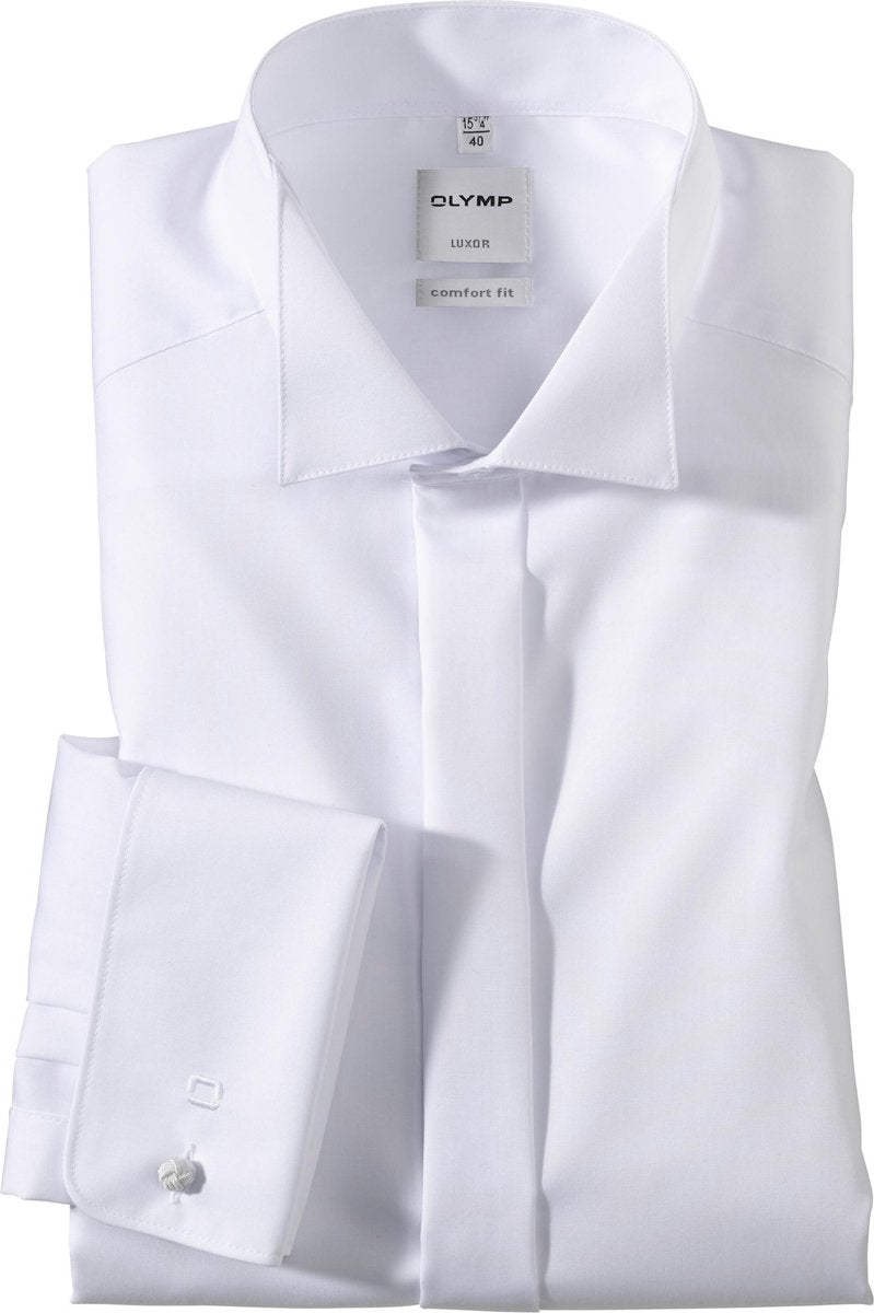 OLYMP Luxor comfort fit overhemd - smoking overhemd - wit - gladde stof met wing kraag - Strijkvrij - Boordmaat: 47