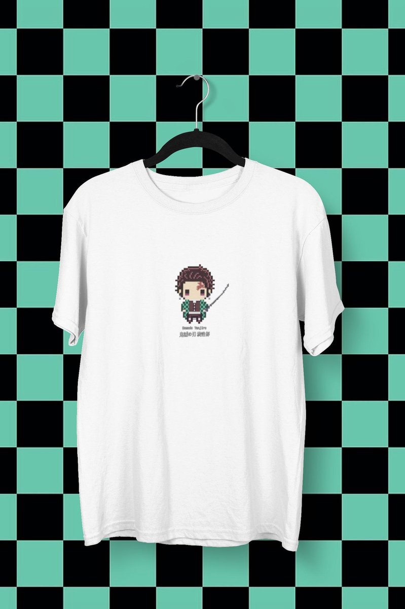 Demon Slayer Kimetsu No Yaiba Tanjiro Pixel Art | Anime Manga Merchandise | Fan Art Unisex Wit Maat S