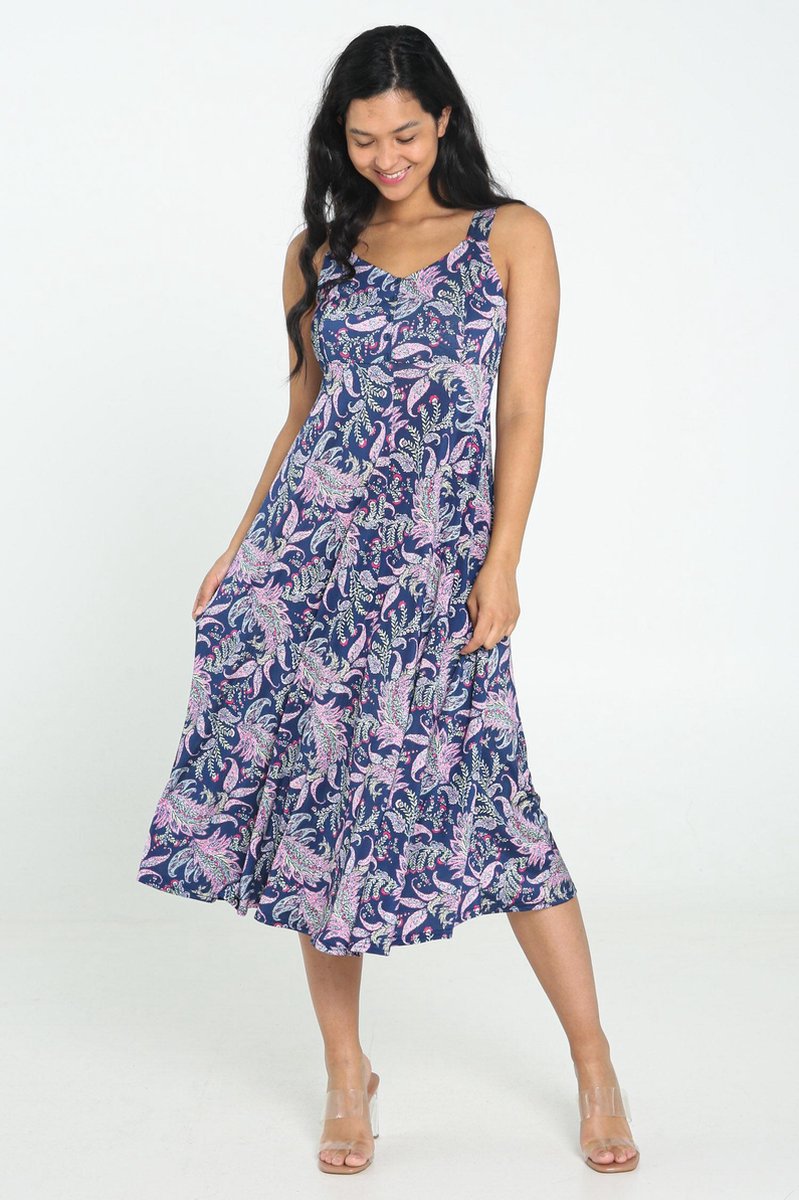 Cassis - Lange jurk met kasjmierprint - Marineblauw