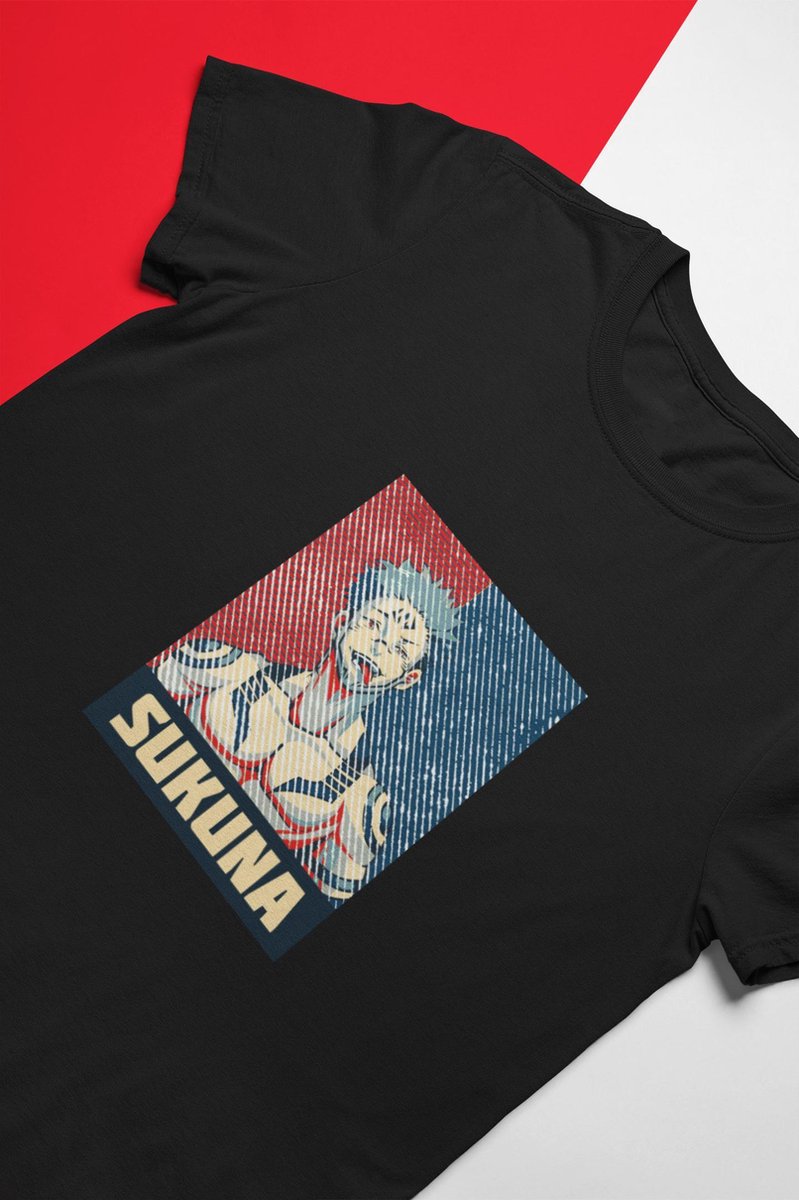 Sukuna Ryomen Retro T-Shirt | Jujutsu Kaisen Anime Merchandise | Maat S Zwart