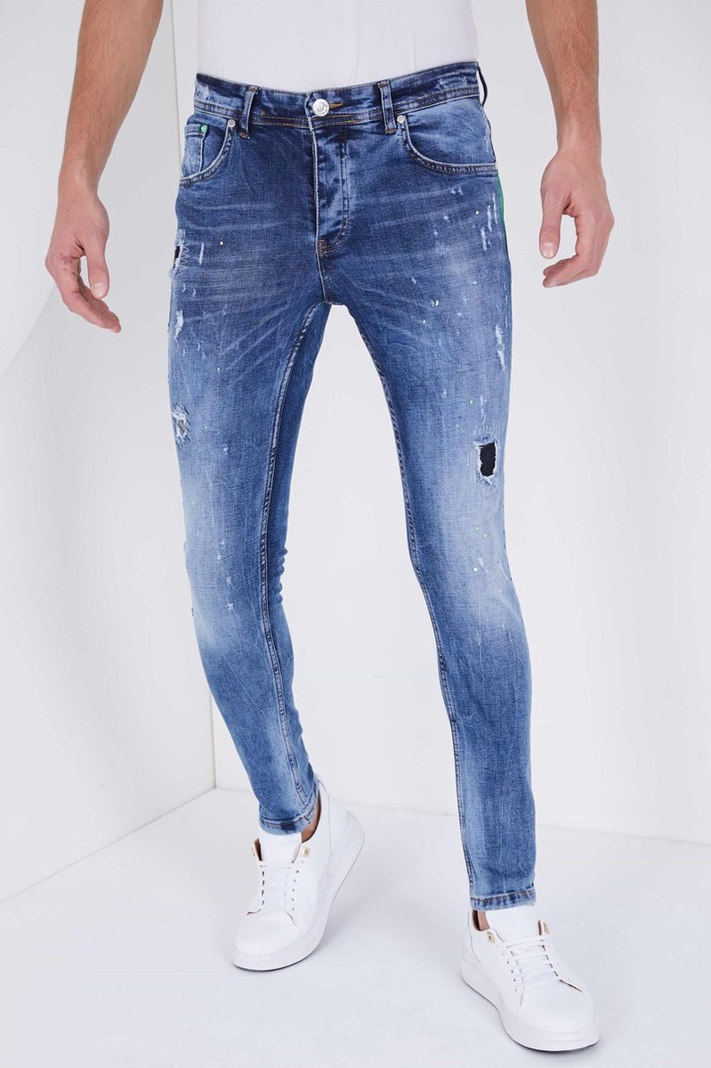 TRUE RISE Stoere Heren Jeans met Paint Drops - Slim Fit - 5301D - Blauw - Maten: 34