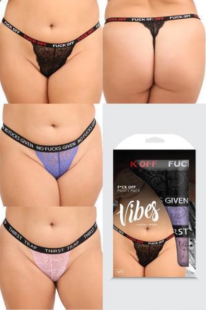 F*CK 3-Pack Strings - Curvy - Queen Size (46 - 52) - Diverse kleuren - Sexy Lingerie & Kleding - Lingerie Dames -  Dames Lingerie - XL - BH-sets / Lingerie