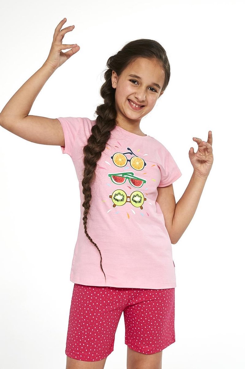 Cornette Katoenen Pyama Meisjes | Korte Mouw Korte Broek | Pyjama Meisjes | Shortama Meisjes | Fruit Roze 788/74 146/152