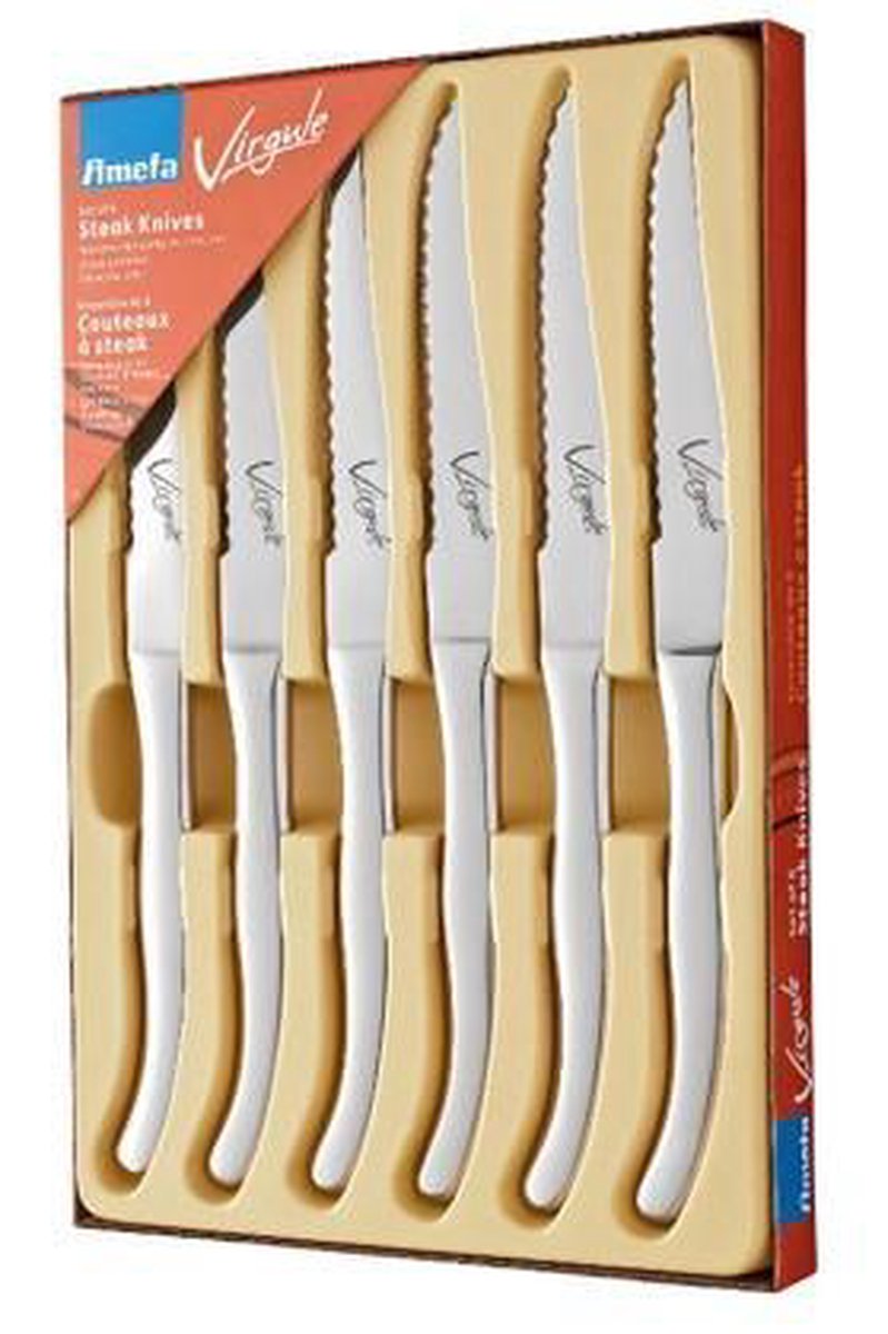 Amefa Virgule Steakmessen set - 6 delig - zilver