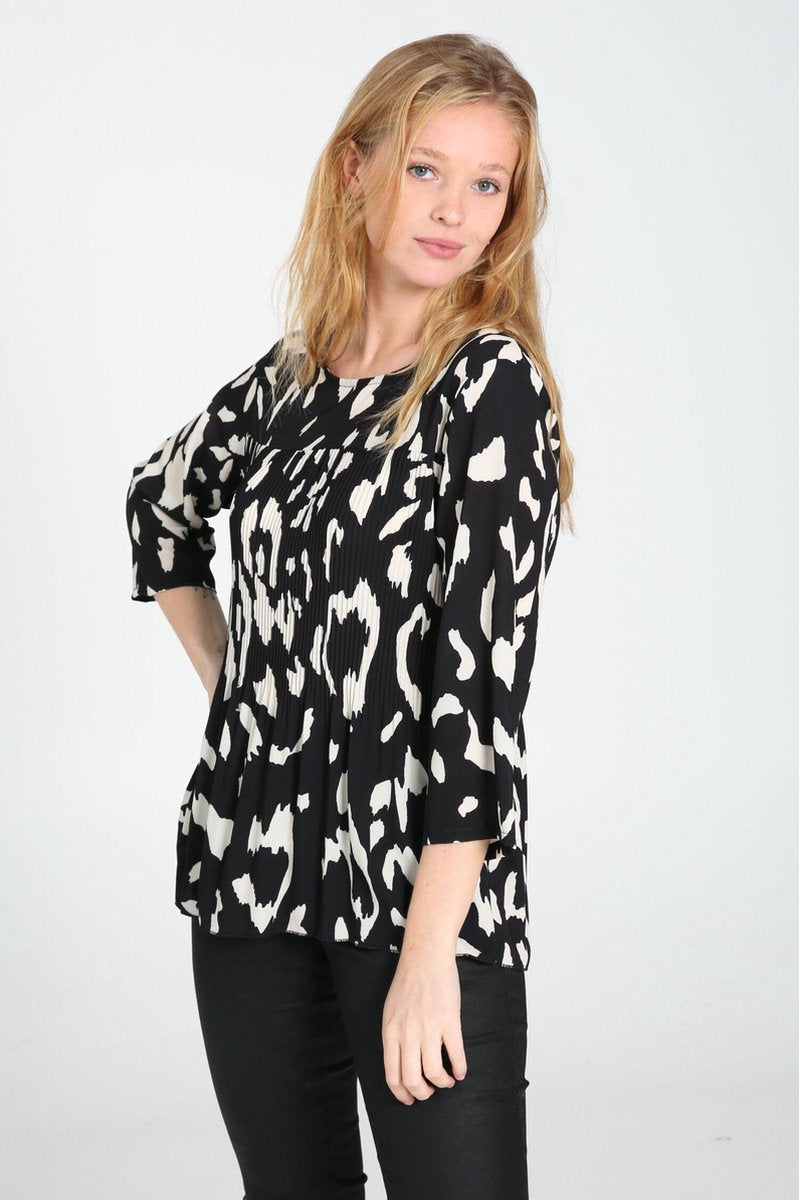 Cassis - Plisséblouse met luipaardprint -