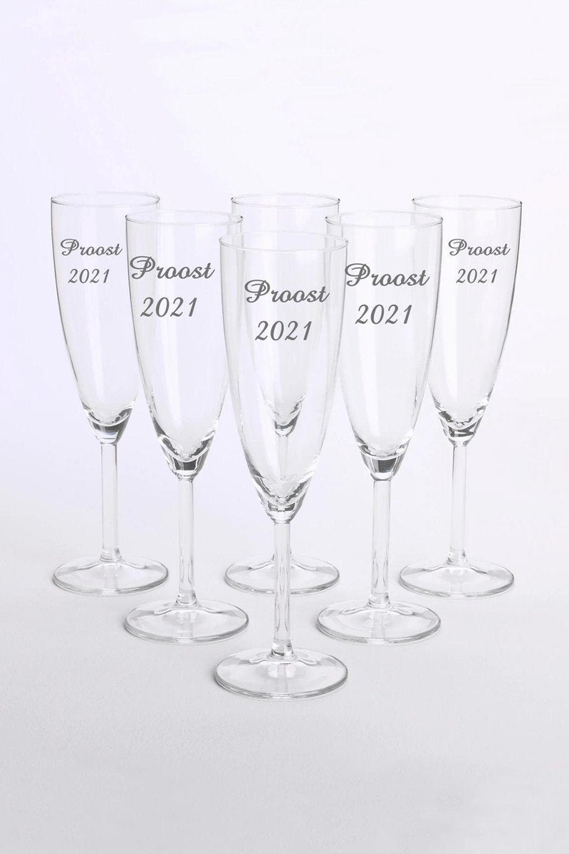 Champagneglazen met gegraveerde eigen tekst tekst - set van 6 glazen