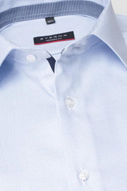 ETERNA modern fit overhemd - twill structuur heren overhemd - lichtblauw (donkerblauw contrast) - Strijkvrij - Boordmaat: 48