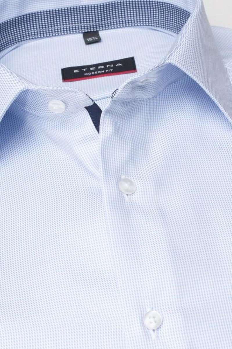 ETERNA modern fit overhemd - twill structuur heren overhemd - lichtblauw (donkerblauw contrast) - Strijkvrij - Boordmaat: 48