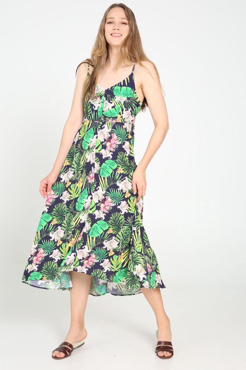 Cassis - Lange jurk met tropische print - Groen
