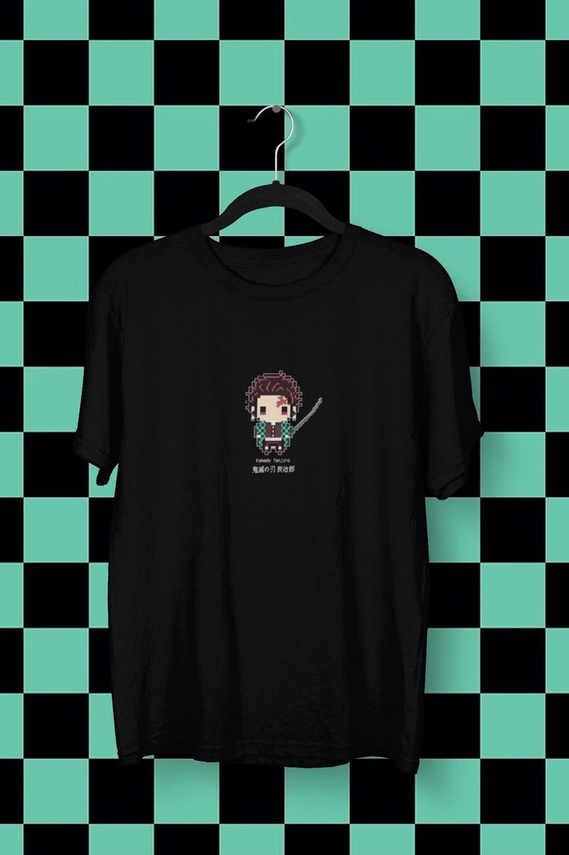 Demon Slayer Kimetsu No Yaiba Tanjiro Pixel Art | Anime Manga Merchandise | Fan Art Unisex Zwart Maat M