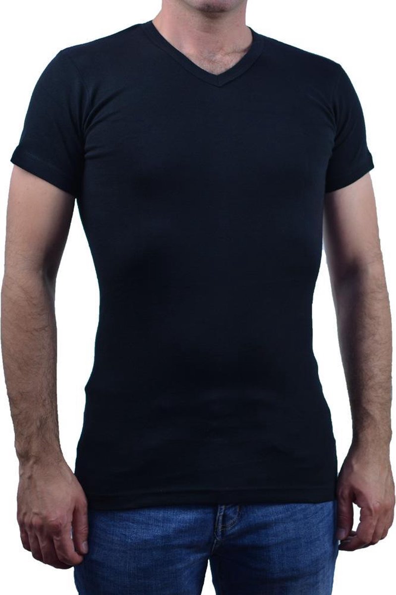 3 Pack Top kwaliteit  T-Shirt - V-hals - 100% Katoen - Zwart - Maat L