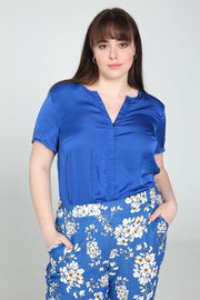 Promiss - Satijnachtige blouse - Koningsblauw