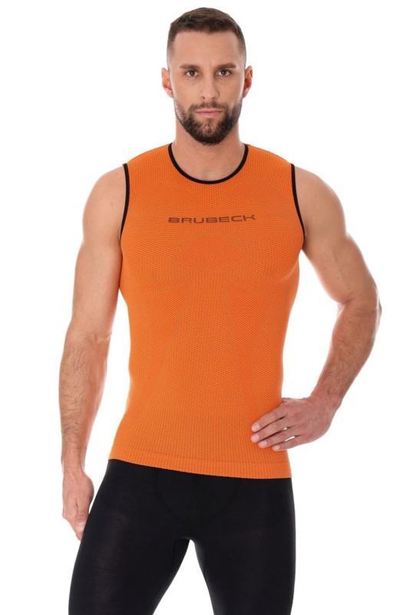 Brubeck Heren Sportkleding - 3D PRO Hardloopshirt / Sportshirt - Naadloos - Mouwloos - Oranje - M