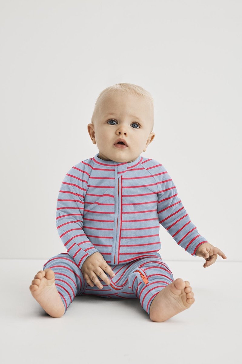 DIM BABY pyjama met rits- Blauw en fushia strepen- maat 62 cm