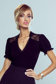 Eldar Kaja elegante damesblouse met kant op de schouders zwart L