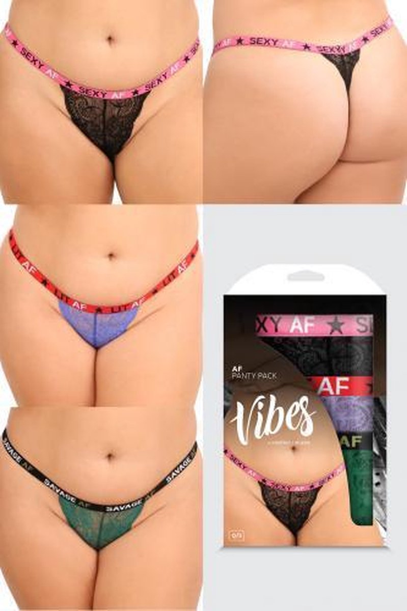 3-Delige Kanten Strings Set Met Tekst - Curvy - Queen Size (46 - 52)