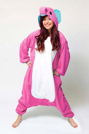 KIMU Onesie roze olifant kinder pak kostuum - maat 146-152 - olifantenpak jumpsuit pyjama