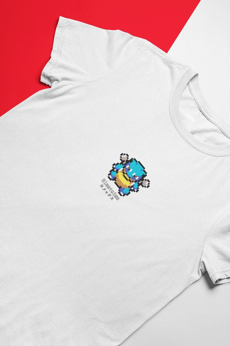 Blastoise Pixel Art Wit T-Shirt - Kawaii Anime Merchandise - Pokemon - Unisex Maat L