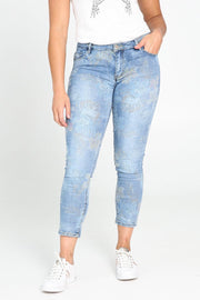 Cassis - Slim jeans met tropische print - Denim