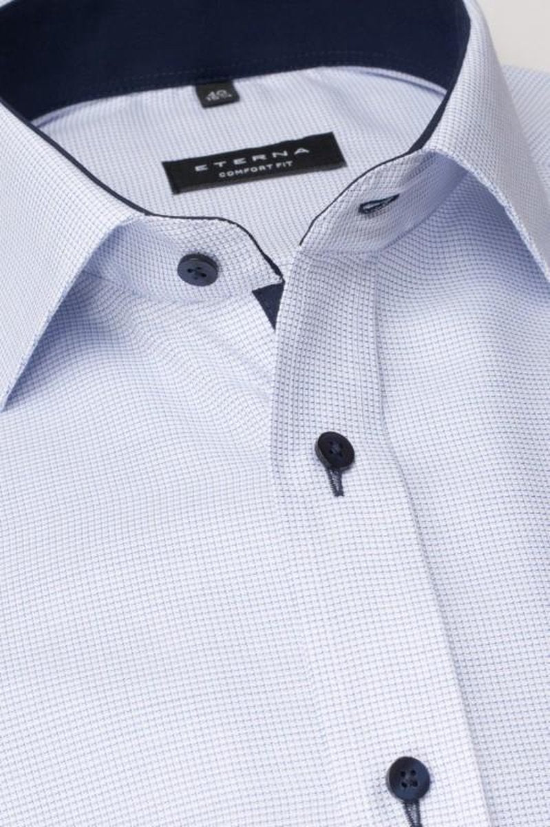 ETERNA comfort fit overhemd - mouwlengte 7 - structuur heren overhemd - lichtblauw met wit (donkerblauw contrast) - Strijkvrij - Boordmaat: 48