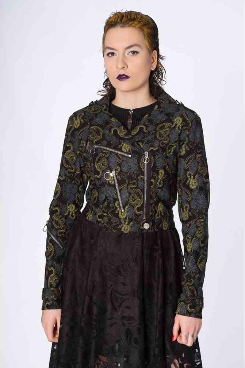 Banned Jacket -2XL- SLITHER CROP BIKER JACKET Zwart