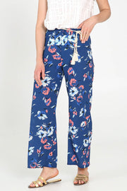 Cassis - Wijde broek met bloemenprint - Koningsblauw