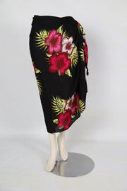 Sarong 413 - Pareo - Saunadoek – Wikkeljurk - zwart met roze bloemen - Om Namaste