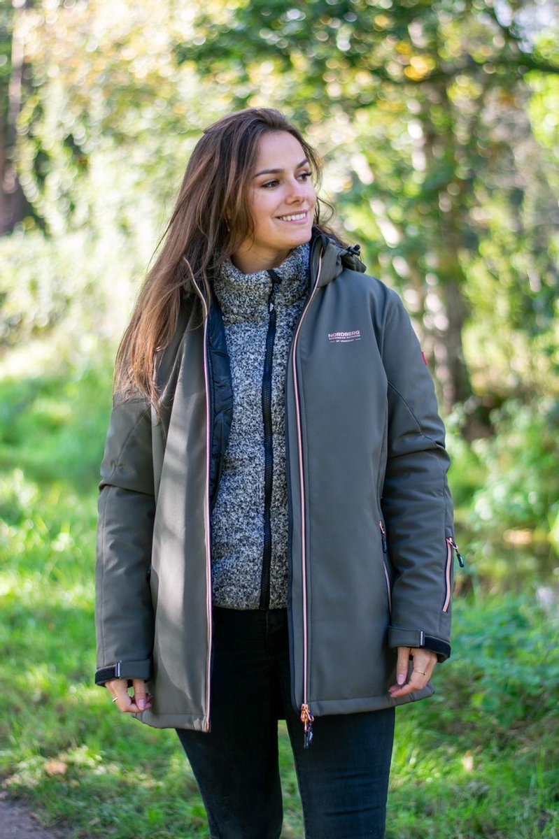 NORDBERG Softshell Jas ASTERA GEVOERD dames  met afneembare capuchon olive XXL