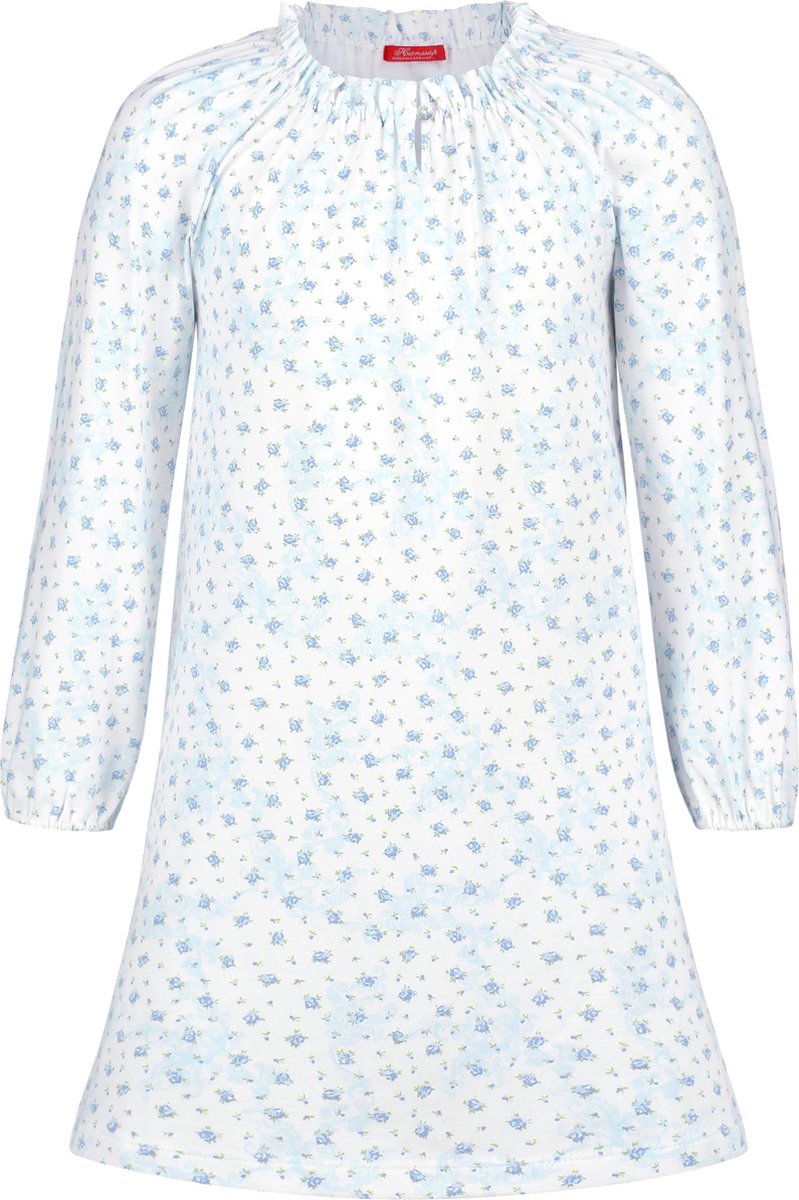 Exclusief Luxueus Kinder nachtkleding Luxe mooi zacht blauwe Girly Nachthemd van Hanssop met verfijnde rand details en luxe hals verwerking