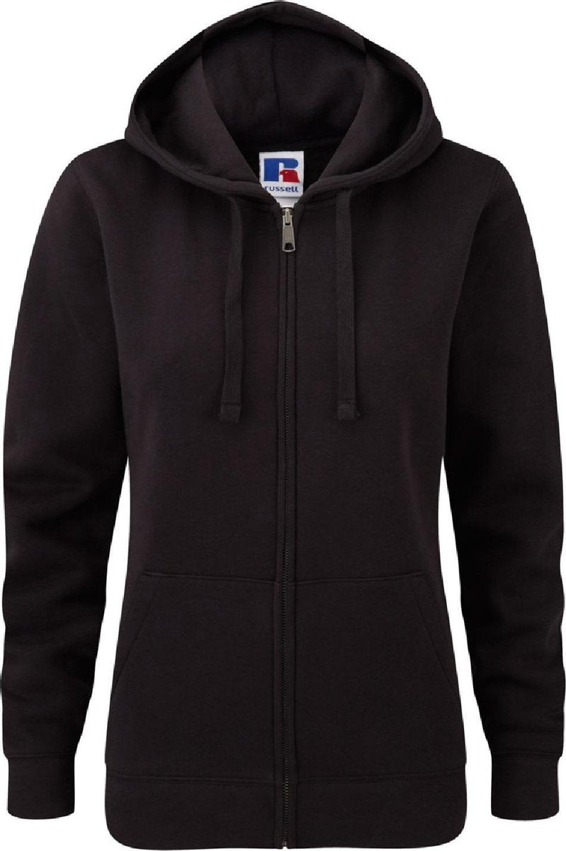 Russell Dames Premium Authentieke Hoodie met rits (3-laagse stof) (Zwart)