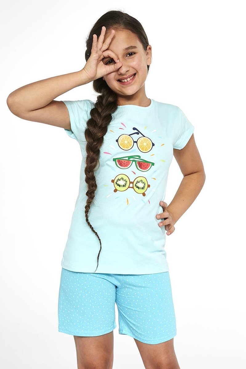 Cornette Katoenen Pyama Meisjes | Korte Mouw Korte Broek | Pyjama Meisjes | Shortama Meisjes | Fruit 2 Blauw 788/75 158/164